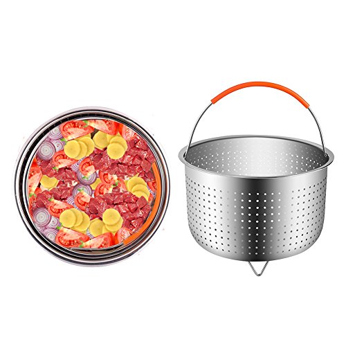 Cestillo Vapor de Acero Inoxidable para una Cocina al Vapor - Cesta Vapor para 6 u 8 Cuartos de galón de Olla instantánea a presión de Olla, con manija Silicona Cubierto para cocinar Verduras (21.5cm)