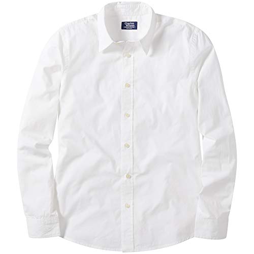 Charles Wilson Camisa Manga Larga Popelina Lisa para Hombre (Large, White)