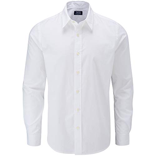 Charles Wilson Camisa Manga Larga Popelina Lisa para Hombre (Large, White)