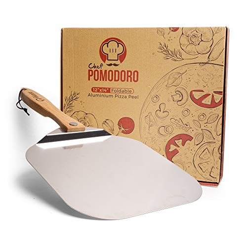 Chef Pomodoro - Pala de pizza de aluminio con mango de madera plegable para un fácil almacenamiento de 12 pulgadas x 14 pulgadas, paleta gourmet de lujo para hornear pan de pizza casero