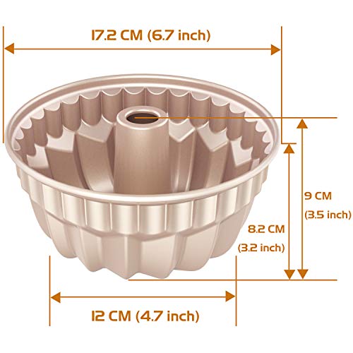 CHEFMADE Molde Savarín-Molde de Cake-Revestimiento de Acero al Carbono Sin PTFE&PFOA-Bizcocho Savarín Antiadherente-Ca. 17.2cm x 12cm/Oro Champagne