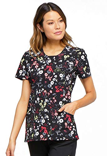 Cherokee Infinity Women's Round Neck Floral Print Scrub Top