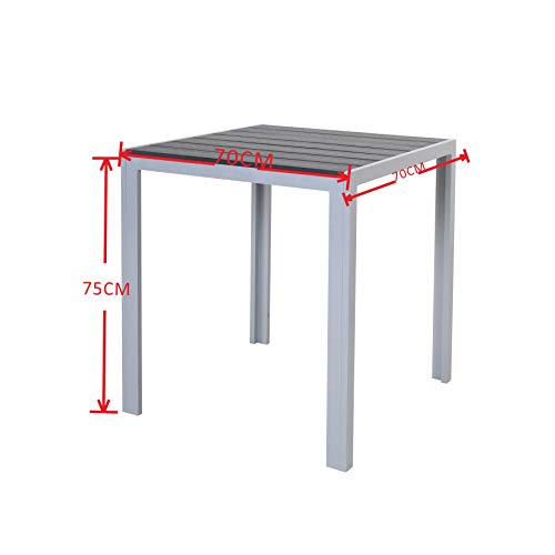 Chicreat - Mesa de aluminio con superficie de Polywood, 70 x 70 x 75 cm, plateado y negro