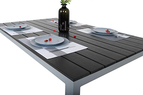 Chicreat - Mesa de comedor de aluminio y madera sintética para jardín, Color Negro/Plateado , 150 x 90 cm