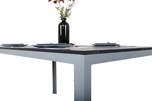 Chicreat - Mesa de comedor de aluminio y madera sintética para jardín, Color Negro/Plateado , 150 x 90 cm