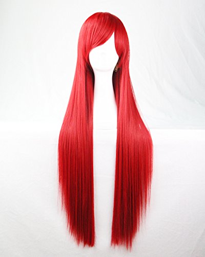 Chiguo 80cm/ 32'' Peluca de las Mujeres Pelo Largo Recta De las mujeres Cabello Peluca Cabello para Adultos Cosplay Disfraz Fiesta de Halloween Peluca Pelucas para adultos (Rojo)