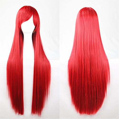 Chiguo 80cm/ 32'' Peluca de las Mujeres Pelo Largo Recta De las mujeres Cabello Peluca Cabello para Adultos Cosplay Disfraz Fiesta de Halloween Peluca Pelucas para adultos (Rojo)