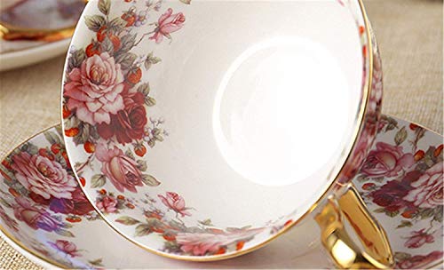 China De Hueso De Cerámica 2 juegos Taza De Té Taza De Café, Flor, Blanco Y Rojo