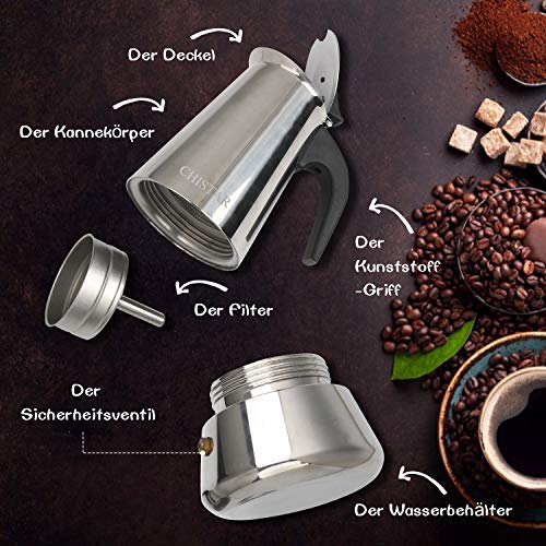 CHISTAR Cafetera Italiana, Cafetera Espresso induccion en Acero Inoxidable, induccion 6 Tazas (300ml)