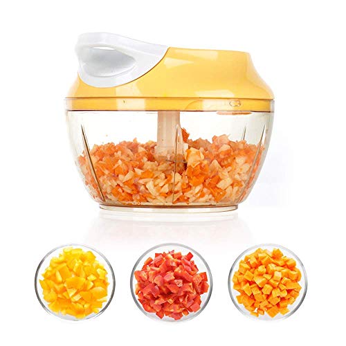 Chop Cortador de verduras y picadora de carne manual con cuerda, para cortar alimentos, cebolla, ajo, patatas, hielo, zanahoria… Cuchillas y cuerda reforzadas - 500ml Amarillo