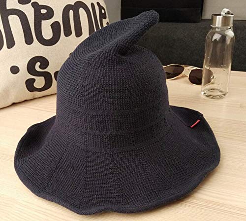 CHRONSTYLE Sombrero de Bruja Moderno, Gorra de Lana Plegable de ala para Disfraces de Fiesta de Halloween y Otoño o Invierno (Negro)