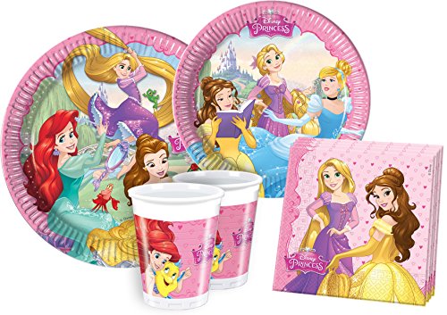 Ciao Y2515 - Kit para Mesa de Fiesta Princesas Disney para 24 Personas (112 Piezas: 24 Platos Grandes, 24 Platos medianos, 24 Vasos, 40 servilletas)