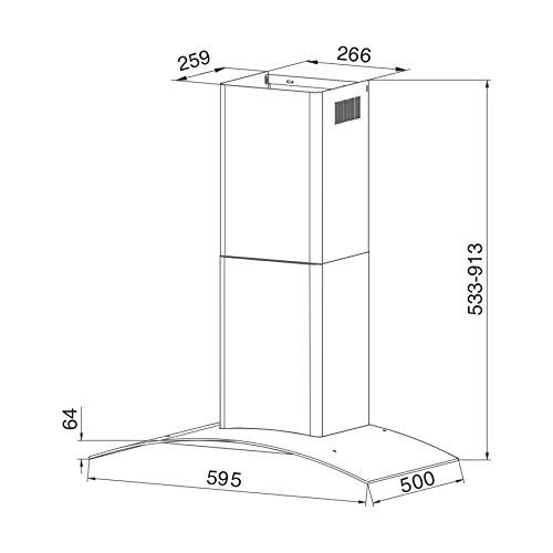 CIARRA CBCB6506B Campana Extractora de Pared 60cm 550 m³/h 100W - 3 Velocidades - Evacuación al Exterior y Recirculación Interna por Filtro de Carbón CBCF004- Cristal & Acero Inoxidable - Negro