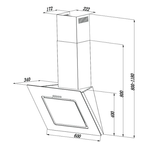 CIARRA CBCB6725 Campana Extractora Cocina 60 cm - 380 m³/h 65W 60 dB(A) - 3 Velocidades de Exrtacción - Evacuación al Exterior/Recirculación Interna (por Filtro de Carbón CBCF002X2) - Negro