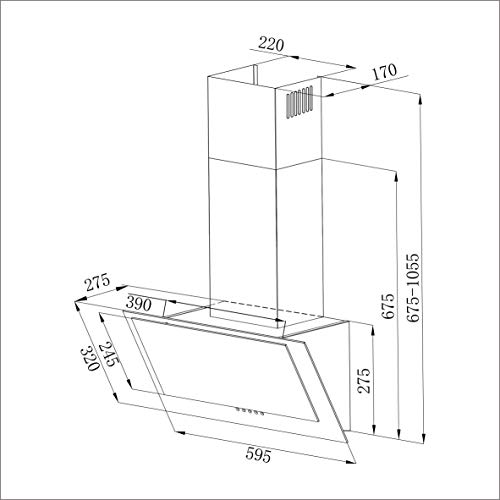 CIARRA CBCB6736C Campana Extractora Decorativa 60cm 380 m³/h - 3 Velocidades de Extracción - Evacuación al Exterior y Recirculación Interna por Filtro de Carbón CBCF002X2 - Cristal y Acero inoxidable