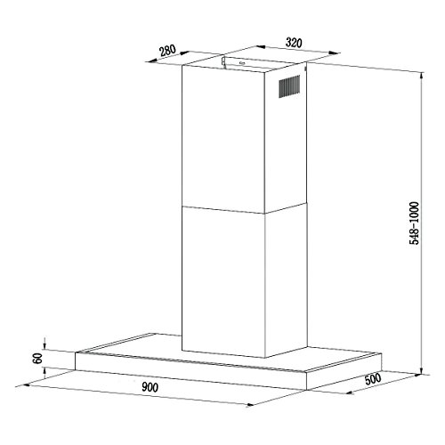 CIARRA CBCS9102 Campana Extractora 90cm 550m³/h 100W - Control Táctil - 3 Velocidades - Evacuación al Exterior y Recirculación Interna por Filtro de Carbón CBCF003 - Acero Inoxidable Plata