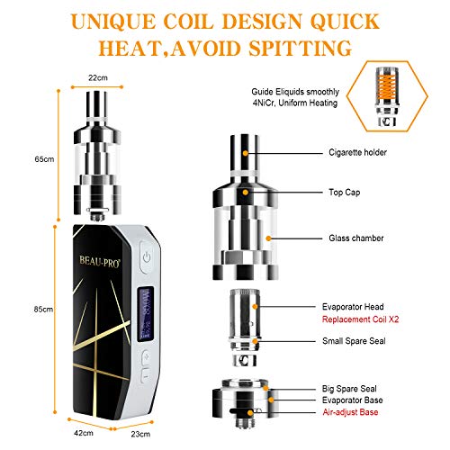 Cigarrillo Electronicos de Vapor sin Nicotina, 80W E/2000mAh Batería Cigarro Electronico Vaporizador Kit con LED Display, 6x10ml 70VG/30PG E-líquido, 3ml Tanque de Evaporadorl, 2x 0.5 ohm Resistencia