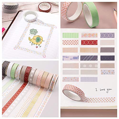 Cinta Washi Adhesiva, SPECOOL Decorativa para Scrapbooking DIY Manualidades Accesorios Color Bozal Enmascarado Elegido a Mano Bricolaje Suministro de Artesanía para Embellecer Journals 20 Rollos