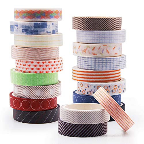 Cinta Washi Adhesiva, SPECOOL Decorativa para Scrapbooking DIY Manualidades Accesorios Color Bozal Enmascarado Elegido a Mano Bricolaje Suministro de Artesanía para Embellecer Journals 20 Rollos