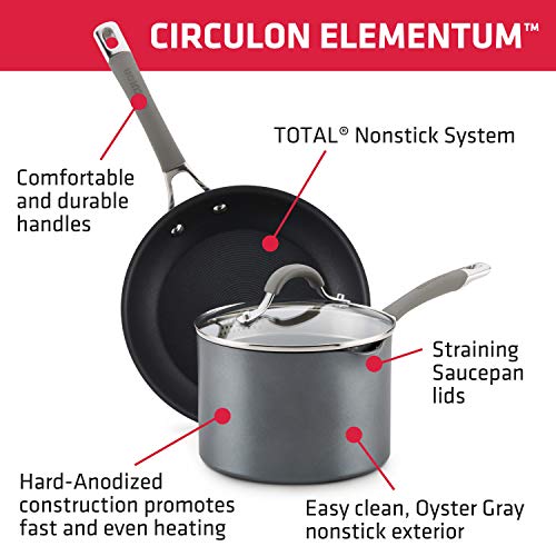 Circulon Elementum - Juego de ollas y sartenes antiadherentes anodizados (6 unidades), color gris