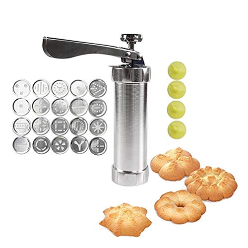 circulor Molde Cortador De Galletas, Máquina De Plantilla De Extrusión De Tubos De Acero Inoxidable para El Hogar 20 Cortadores De Galletas con Chips De Flores Prensa Manual con 20 Moldes De PCS