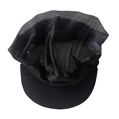 Cityelf Gorro de cocinero ajustable Gorro de cocina Servicio de alimentos Gorro de malla Cocina Restaurante reutilizable (black with brim and drawstring)