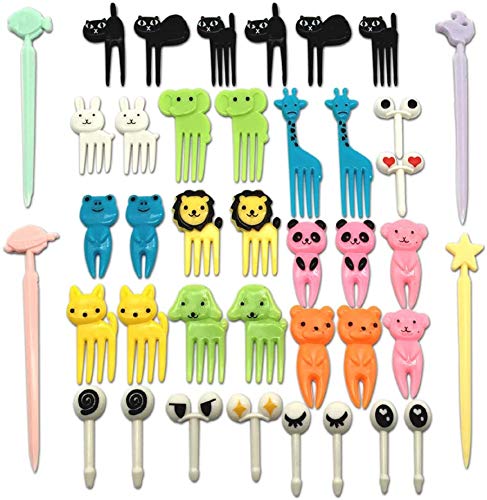 CKANDAY Juego de 40 Alimentos para Animales encantadores Selecciones de Frutas Tenedores, Mini palillo de Dientes de Dibujos Animados Lindo Decoración para los niños Fiesta Bento Lunch Box Sandwich