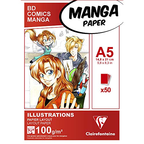 Clairefontaine Manga Ilustraciones Pad, Blanco, A5 _ P, Papel, Blanco, A5