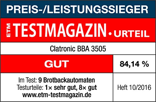 Clatronic BBA 3505 Panificadora programable, capacidad 1 kg, 12 programas cocción, 39 posibilidades, 600 W, 2 litros, Plástico