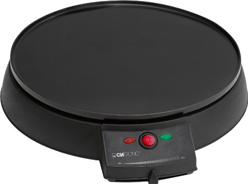 Clatronic CM 3372 Máquina de hacer crepes, tortitas, tortillas, plato 29 cm antiadherente, termostato regulable, 900 W, Cristal, Negro