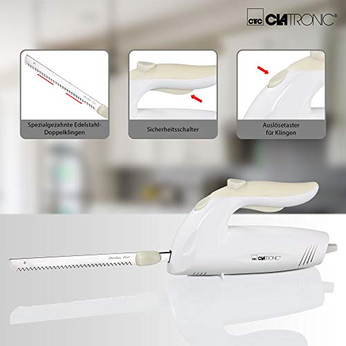 Clatronic EM 3062 Cuchillo Eléctrico Dentado, 180 W, Acero Inoxidable, Blanco