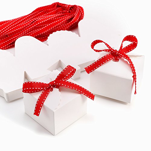 CLE DE TOUS - Set de 50 Cajas para dulces bombones Cajitas de boda regalo Caja de cuadro Romántico con cinta rojo Cube Favour Boxes