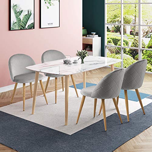 CLIPOP - Juego de 4 sillas de comedor de terciopelo con respaldo y patas de metal resistente de estilo de madera para salón, sala de estar, cocina, oficina y restaurante, Gris, 46*46*77 CM