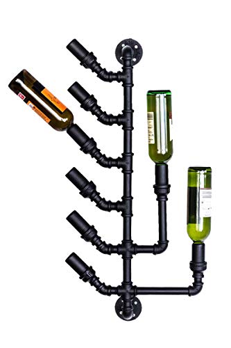 CLP Botellero de Pared con Diseño Industrial I Botellero de Vino I Estante Botellero Estilo Soft Moderno I Estantería para Vino en Metal I Variante: Negro, Manchester (AxPxA): 43 x 17 x 86 cm