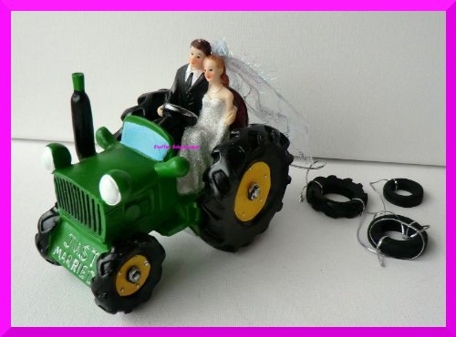 Club Verde Resina de Novia y Novio en Tractor, Verde, 140 x 90 x 110 mm