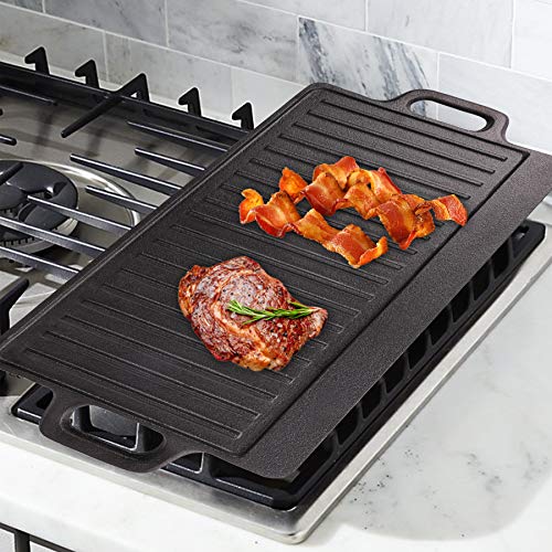 CO-Z Plancha Reversible de Hierro Fundido con Prensa para Parrilla Antiadherente con Aceite Vegetal Sartén de Doble Cara Pre-sazonado Portátil para Cocina/Horno/Estufa de Gas para Camping o Barbacoa