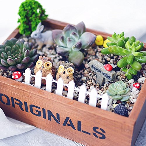 coardor adornos de jardín de hadas miniatura erizo seta búho árbol puente conejo pollito Signpost diseño de mariquita rosa valla DIY Casa de muñecas – Maceta de decoración hogar decoración Pack de 49