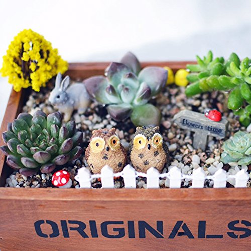 coardor adornos de jardín de hadas miniatura erizo seta búho árbol puente conejo pollito Signpost diseño de mariquita rosa valla DIY Casa de muñecas – Maceta de decoración hogar decoración Pack de 49