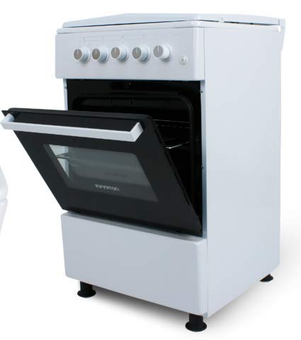 COCINAS DE Gas con Horno INFINITON CC5051HEB (4 Fuegos + Horno, Acabado Blanco, Kit Gas Natural,Doble Puerta Vidrio Horno, Quemadores con Seguridad, Control Temperatura Mecanica)