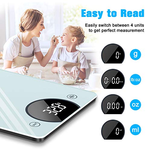 Cocoda Báscula de Cocina, 10KG Bascula Cocina con Graduación Precisa de 1g, Pantalla LED & Vidrio Templado, Función Tara, 4 Unidades Peso Cocina Digital(Gramos y Onzas) para Cocinar, Baterías Incluida