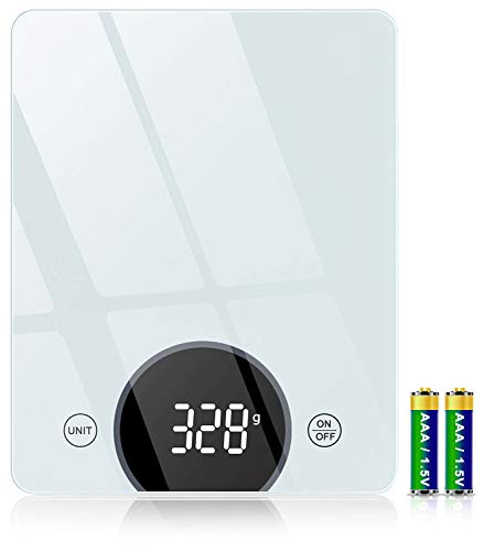 Cocoda Báscula de Cocina, 10KG Bascula Cocina con Graduación Precisa de 1g, Pantalla LED & Vidrio Templado, Función Tara, 4 Unidades Peso Cocina Digital(Gramos y Onzas) para Cocinar, Baterías Incluida