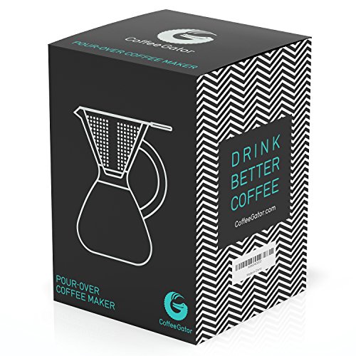 Coffee Gator Cafetera de goteo"Pour Over" manual con filtro de café permanente de acero inoxidable y jarra. (800ml)