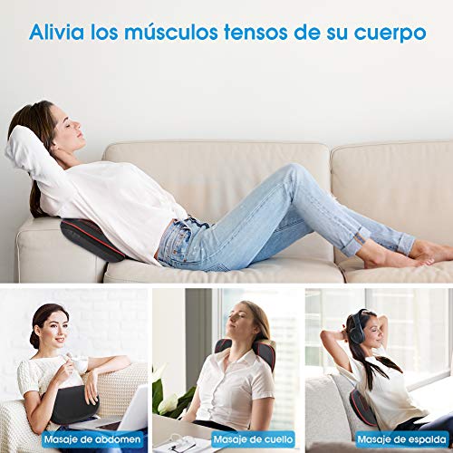 Cojín Masajeador Eléctricos Almohada de Masaje Shiatsu con Amasamiento Profundo Giratorios 3D Cojín de Masaje Portátil para Columna Vertebral y Espalda para Relajación de los Dolores Muscular