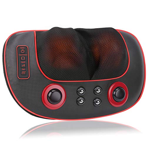 Cojín Masajeador Eléctricos Almohada de Masaje Shiatsu con Amasamiento Profundo Giratorios 3D Cojín de Masaje Portátil para Columna Vertebral y Espalda para Relajación de los Dolores Muscular