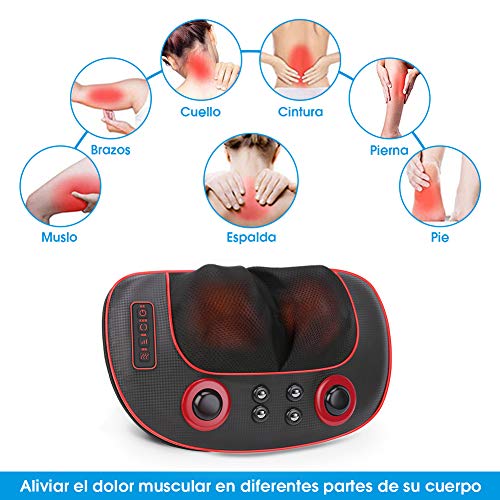 Cojín Masajeador Eléctricos Almohada de Masaje Shiatsu con Amasamiento Profundo Giratorios 3D Cojín de Masaje Portátil para Columna Vertebral y Espalda para Relajación de los Dolores Muscular