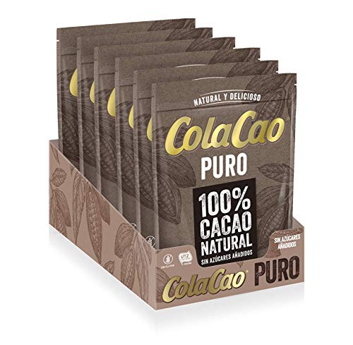 Cola Cao Puro: 100% Cacao Natural y sin Aditivos - 6 Envases de 250g (1500 g)