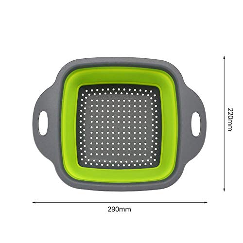 Colador Cuadrado Cesta de desagüe de Lavado Filtro de Agua Comida ecológica Frutas Verduras Cesta de Lavado Plegable Desmontable para la Cocina del hogar (Verde)