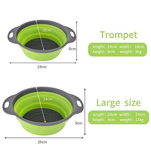 Coladores Cocina, Cocina Plegable Colador de Silicona, Respetuosos del Medio Ambiente no Tóxico Fácil de Limpiar, 2 Tamaños, Incluyendo 8 Pulgadas y 9,5 Pulgadas.