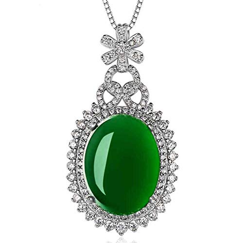 Collar de plata para mujer Calcedonia verde con colgante de diamante completo