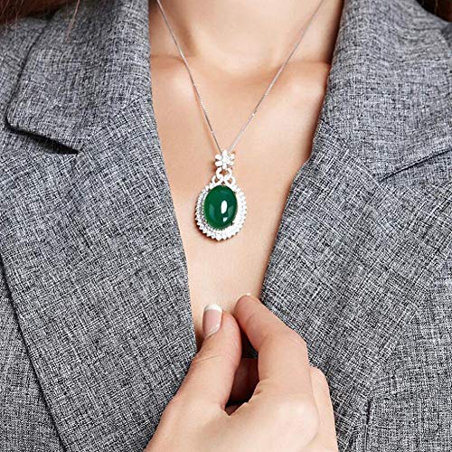 Collar de plata para mujer Calcedonia verde con colgante de diamante completo